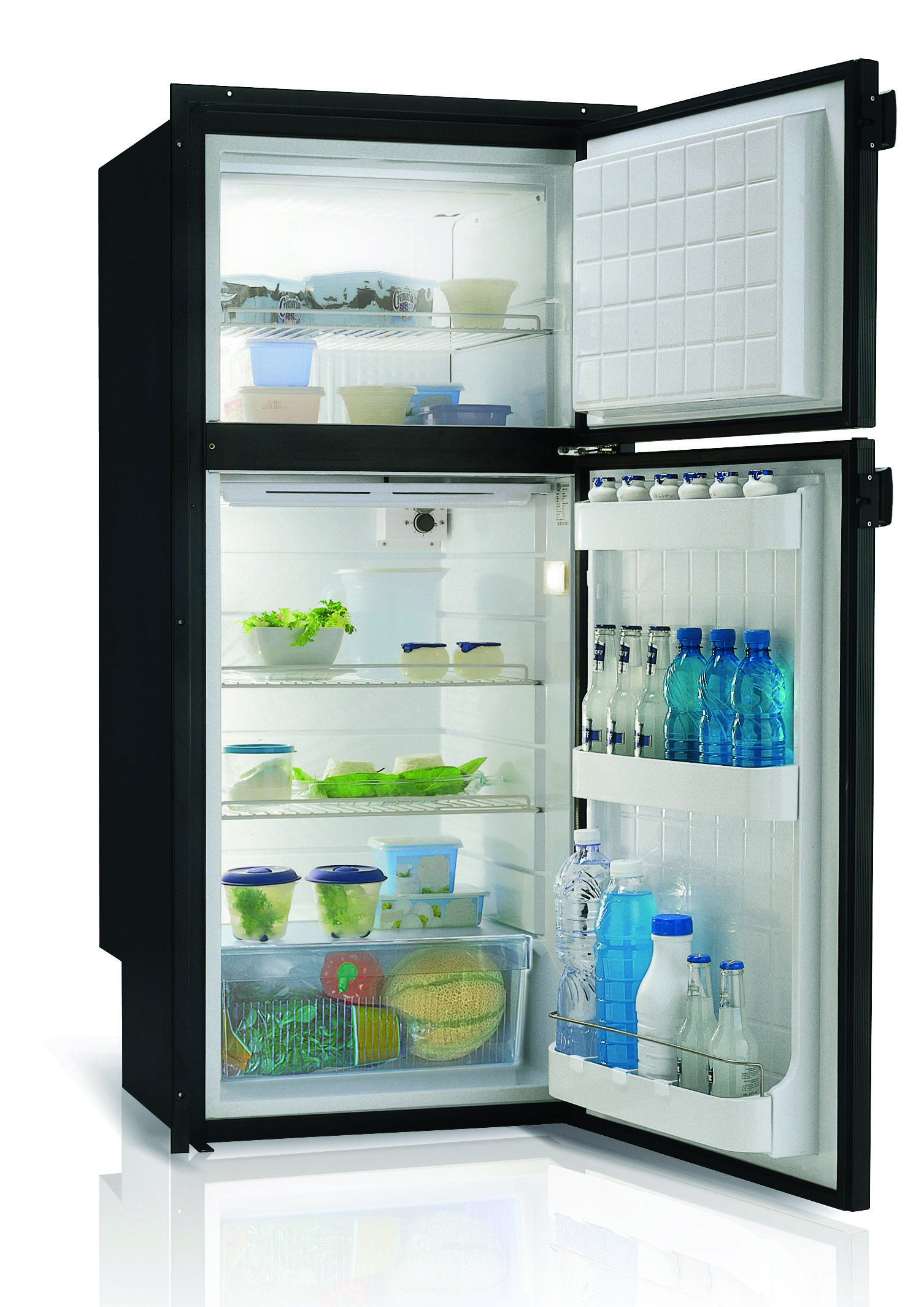 Vitri DP2600 Black 2 Door Fridge/Freezer 230 litre 1224 volt BD50 Compressor with fitting